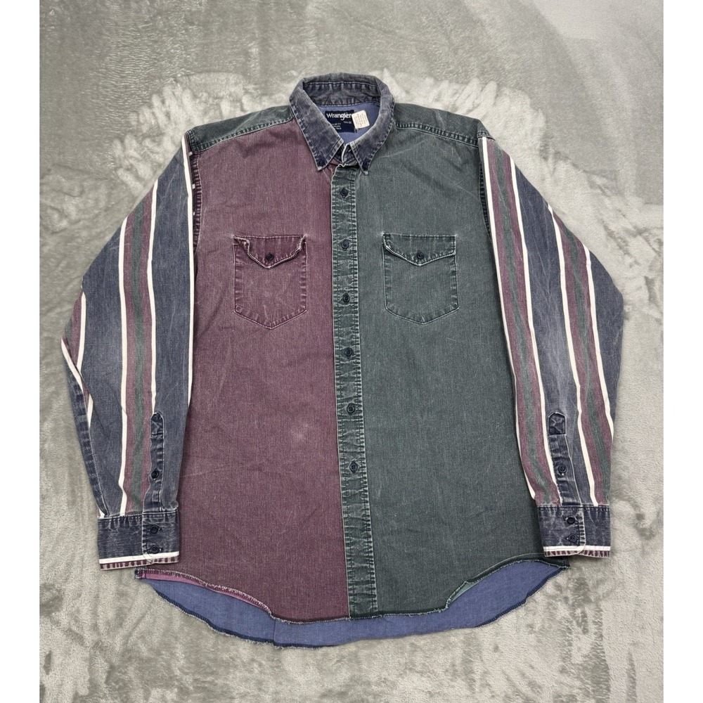 Vintage Wrangler Brushpopper Shirt Mens XL 16.5 Button Down Long Western USA 90s